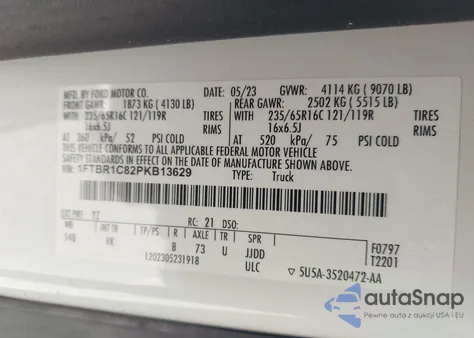 2023 Ford Transit-250 from USA, damaged, VIN 1FTBR1C82PKB13629